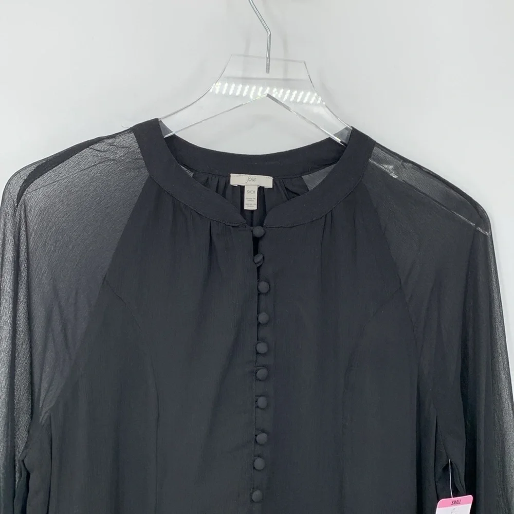 Joie Balloon sleeve dress black shift chiffon sheer button flowy new Small
